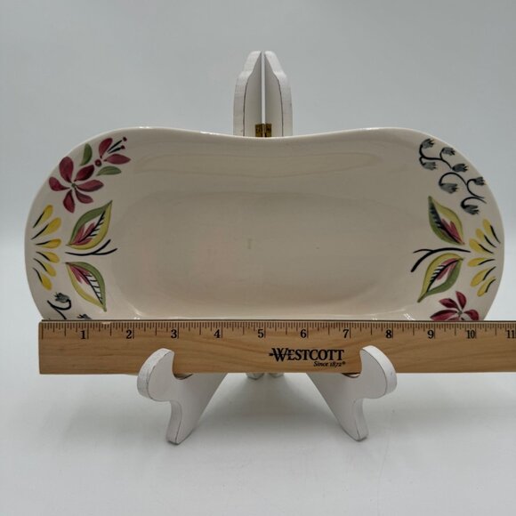 RED WING POTTERY tray small oblong PLATE RED GREY FLOWERS GREEN RED LEAVESF - Picture 4 of 5